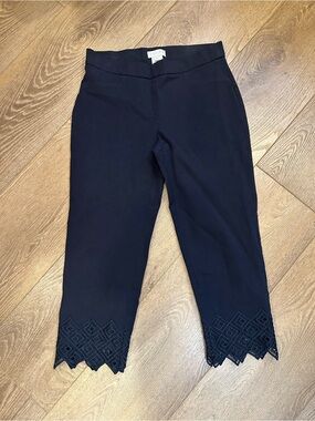 Laura Navy Cropped Lace-Hem Capris - 6petite